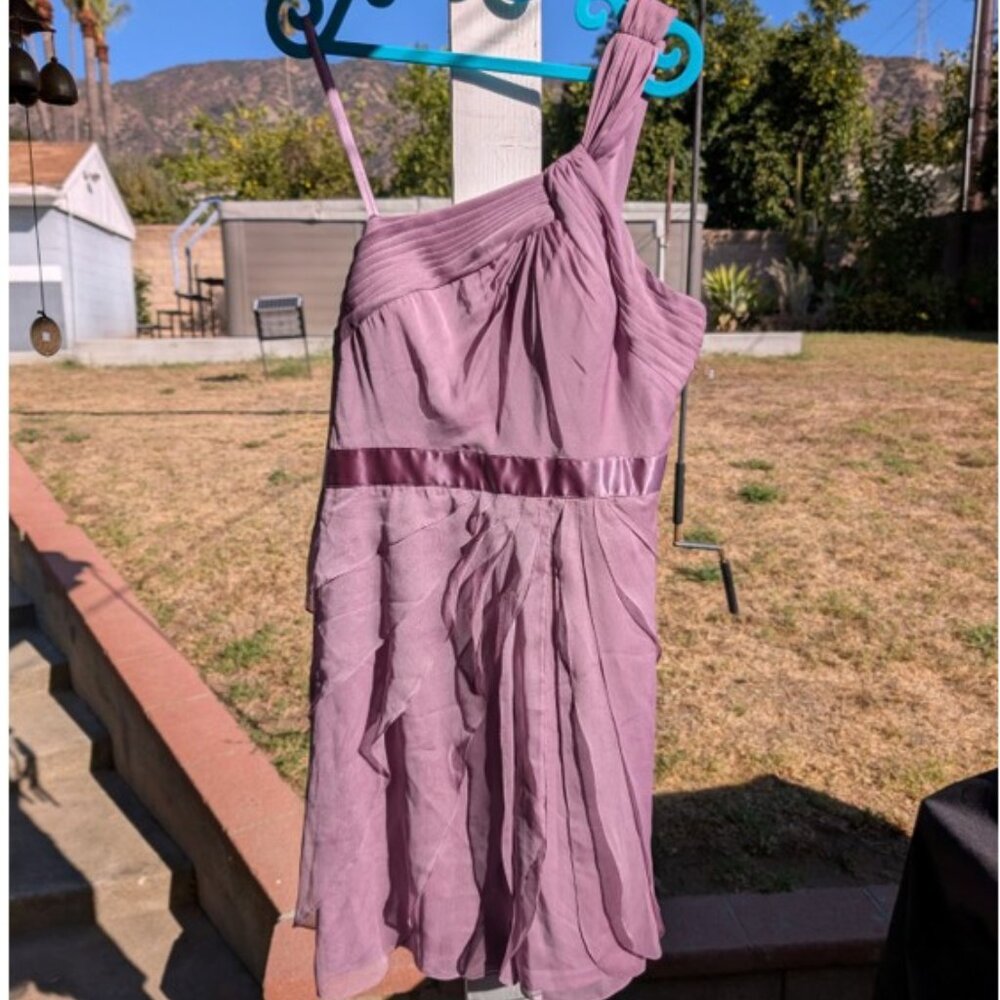 Adrianna Papell One-Arm Lilac Chiffon Sheath Dress - Picture 3 of 7